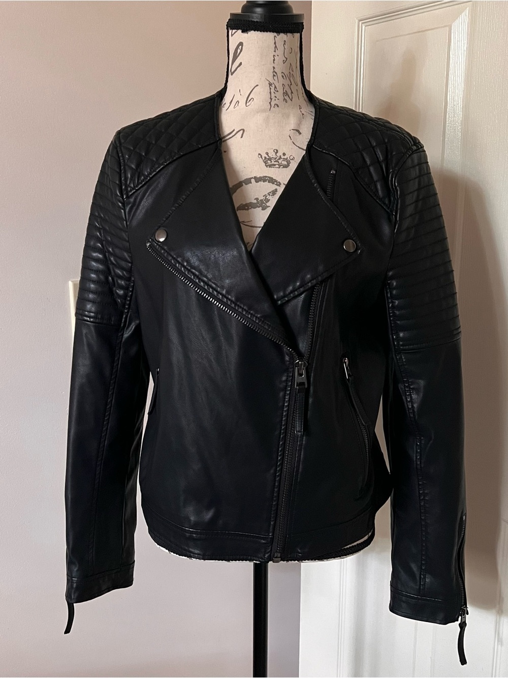 Topshop Black Quilted Shoulder Moto Jacket - Women